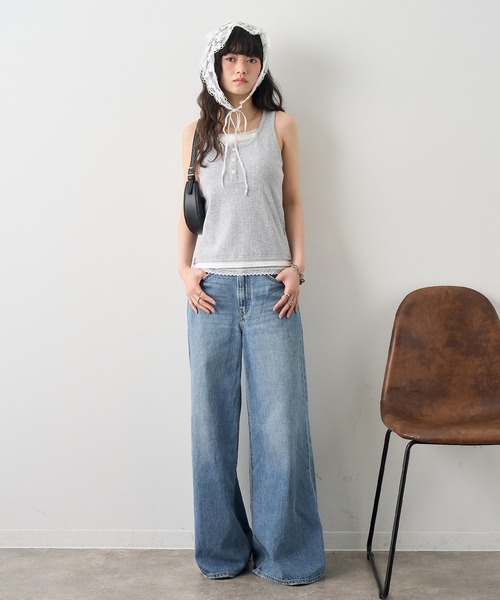 NOGLE(ノグル)の「【NOGLE/ノグル】レースレイヤードタンクトップ/カップ付き(タンクトップ・レディース・ブラック/杢グレー/ネイビー・FREE)」の12枚目の写真