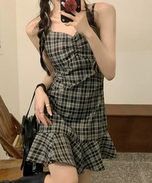 フロントギャザーチェックミニワンピース