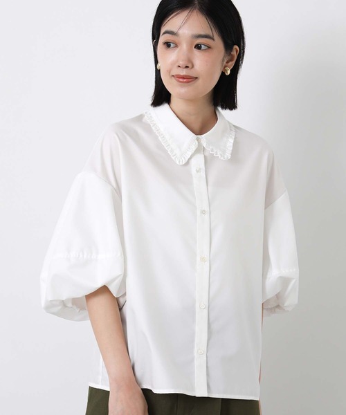 margaux（マルゴー）の「フリル襟バルーンスリーブブラウス（シャツ/ブラウス・レディース・オフホワイト/サックスブルー・FREE）」の7枚目の写真