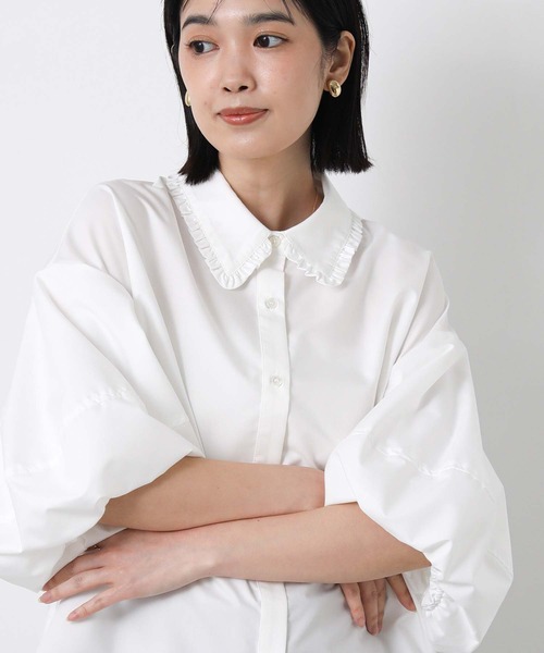 margaux（マルゴー）の「フリル襟バルーンスリーブブラウス（シャツ/ブラウス・レディース・オフホワイト/サックスブルー・FREE）」の11枚目の写真