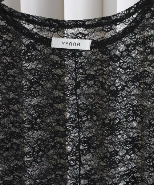 YENNA(イェンナ)の「シアーレースセンタースリット半袖ブラウス/レースTシャツ(Tシャツ/カットソー・レディース・ブラック/アイボリー・FREE)」の22枚目の写真