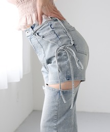 one after another NICE CLAUP | 【SMサイズ展開あり】サイドスリットフレアリボンデニムパンツ(デニムパンツ)