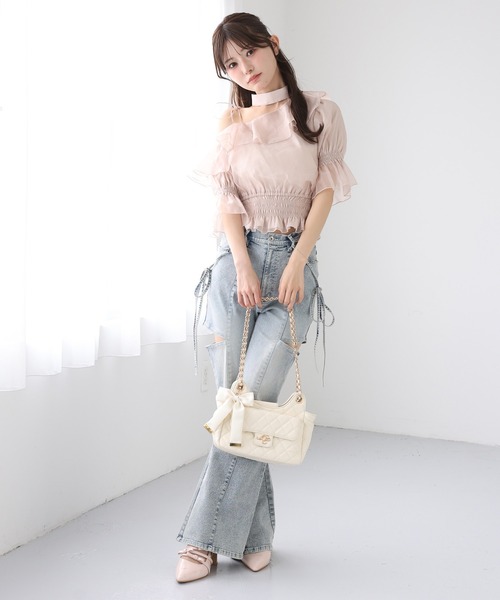 one after another NICE CLAUP(ワンアフターアナザーナイスクラップ)の「【SMサイズ展開あり】サイドスリットフレアリボンデニムパンツ(デニムパンツ・レディース・サックスブルー/ブラック/ブルー・MEDIUM/SMALL/X-SMALL)」の22枚目の写真