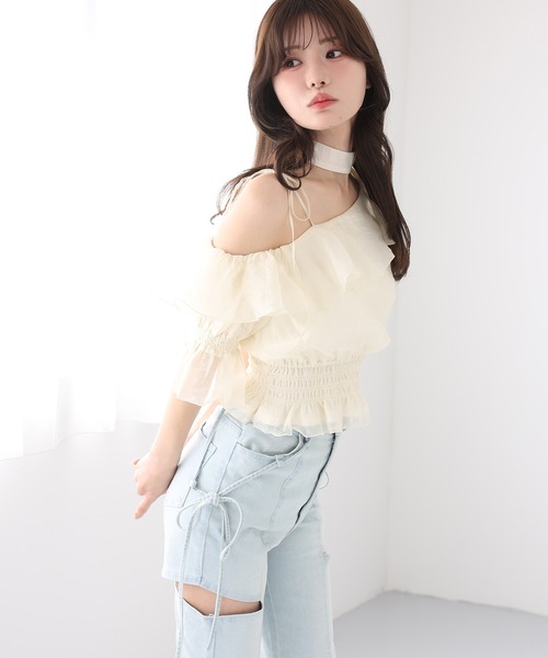 one after another NICE CLAUP(ワンアフターアナザーナイスクラップ)の「【SMサイズ展開あり】サイドスリットフレアリボンデニムパンツ(デニムパンツ・レディース・サックスブルー/ブラック/ブルー・MEDIUM/SMALL/X-SMALL)」の12枚目の写真