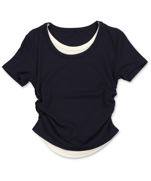 SPINNS（スピンズ）の「重ね着要らず これだけ1枚。配色レイヤード半袖コンパクトT（Tシャツ/カットソー・レディース・チャコール/ネイビー/ブラック/グレー/オフホワイト・ONESIZE）」の20枚目の写真