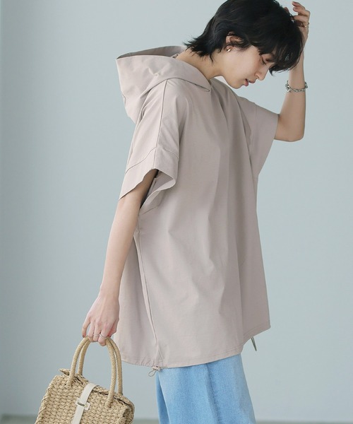 itto...（イット）の「【素早く乾いてさらっと快適！UVカット(UPF50+)＆速乾&接触冷感＆洗濯OK】DRYタッチゆったり半袖パーカー（Tシャツ/カットソー・レディース・サンドベージュ/チャコール/オフホワイト/ブラック・FREE）」の13枚目の写真
