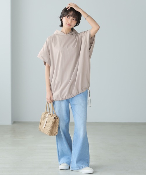 itto...（イット）の「【素早く乾いてさらっと快適！UVカット(UPF50+)＆速乾&接触冷感＆洗濯OK】DRYタッチゆったり半袖パーカー（Tシャツ/カットソー・レディース・サンドベージュ/チャコール/オフホワイト/ブラック・FREE）」の16枚目の写真