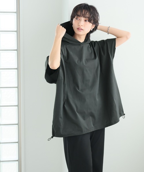 itto...（イット）の「【素早く乾いてさらっと快適！UVカット(UPF50+)＆速乾&接触冷感＆洗濯OK】DRYタッチゆったり半袖パーカー（Tシャツ/カットソー・レディース・サンドベージュ/チャコール/オフホワイト/ブラック・FREE）」の21枚目の写真