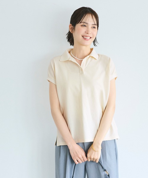 coca(coca)(コカ)の「フレンチスリーブポロシャツ(ポロシャツ・レディース・ネイビー/アイボリー・L/M/S)」の6枚目の写真