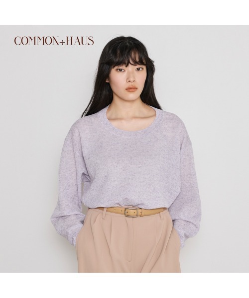 COMMON+HAUS(コモンハウス)の「麻混シアークルーネックニット(ニット/セーター・レディース・イエロー/ライラック/トップグレー・FREE)」の4枚目の写真