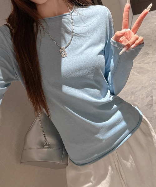 CELENA BEATS(セレナビーツ)の「シアー フィット ロング スリーブ ロングTシャツ(Tシャツ/カットソー・レディース・パープル/ホワイト/ブラック/グレー/ブルー・FREE)」の14枚目の写真