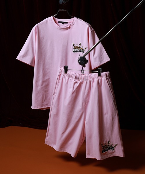 Jungle Storm(ジャングルストーム)の「JUNGLE STORM CROWNワッペン半袖Tシャツ/CROWNワッペンショーツ 2点セット セットアップ(Tシャツ/カットソー・メンズ・アイボリー/ブラック/ピンク・L/M)」の3枚目の写真
