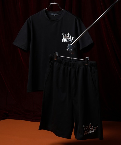 Jungle Storm(ジャングルストーム)の「JUNGLE STORM CROWNワッペン半袖Tシャツ/CROWNワッペンショーツ 2点セット セットアップ(Tシャツ/カットソー・メンズ・アイボリー/ブラック/ピンク・L/M)」の1枚目の写真
