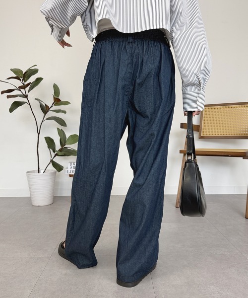 RCD(アールシーディー)の「エアリーデニムタックカーブパンツ(デニムパンツ・レディース・ネイビー/ライトブルー/ワンウォッシュ・3L/LL/L/M/4L)」の20枚目の写真