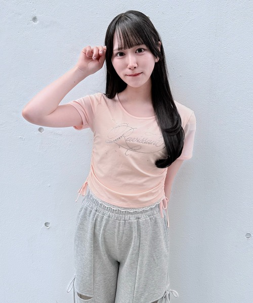 NOMAE(ノーマエ)の「ストーンロゴTシャツ(Tシャツ/カットソー・レディース・ホワイト/ブラック/イエロー/ピンク・FREE)」の1枚目の写真