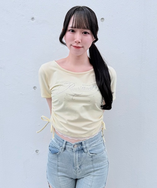 NOMAE(ノーマエ)の「ストーンロゴTシャツ(Tシャツ/カットソー・レディース・ホワイト/ブラック/イエロー/ピンク・FREE)」の4枚目の写真