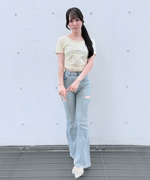 NOMAE(ノーマエ)の「ストーンロゴTシャツ(Tシャツ/カットソー・レディース・ホワイト/ブラック/イエロー/ピンク・FREE)」の6枚目の写真
