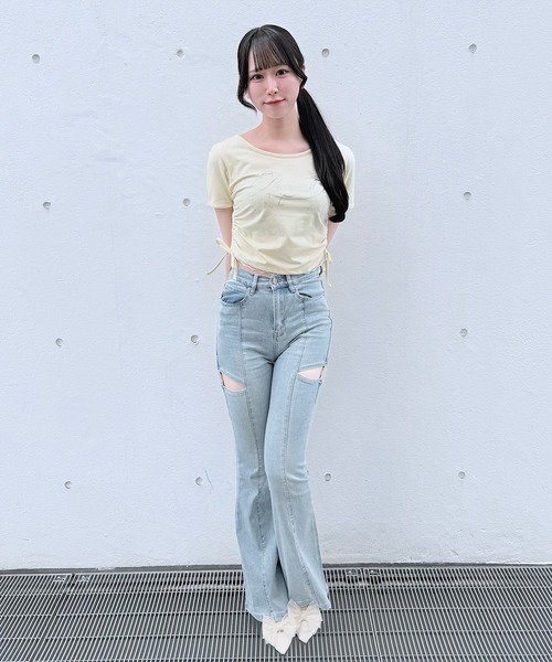 NOMAE(ノーマエ)の「ストーンロゴTシャツ(Tシャツ/カットソー・レディース・ホワイト/ブラック/イエロー/ピンク・FREE)」の5枚目の写真