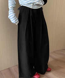 タック入りワイドパンツ レディース ルーズシルエット シンプルボトム
