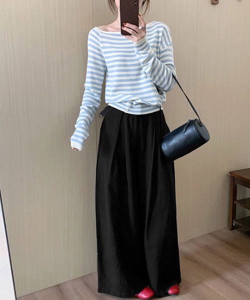 2ly2（トゥーリートゥー）の「タック入りワイドパンツ レディース ルーズシルエット シンプルボトム（その他パンツ・レディース・ベージュ/ブラック・FREE）」の6枚目の写真
