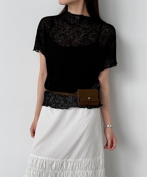 CHUN CHUN NOTES(チュンチュンノーツ)の「26SS/シアーモックネック半袖トップス(Tシャツ/カットソー・レディース・ブラック/アイボリー・F)」の2枚目の写真