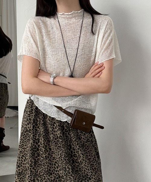CHUN CHUN NOTES(チュンチュンノーツ)の「26SS/シアーモックネック半袖トップス(Tシャツ/カットソー・レディース・ブラック/アイボリー・F)」の4枚目の写真