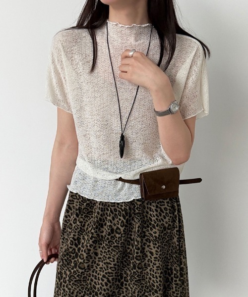 CHUN CHUN NOTES(チュンチュンノーツ)の「26SS/シアーモックネック半袖トップス(Tシャツ/カットソー・レディース・ブラック/アイボリー・F)」の8枚目の写真