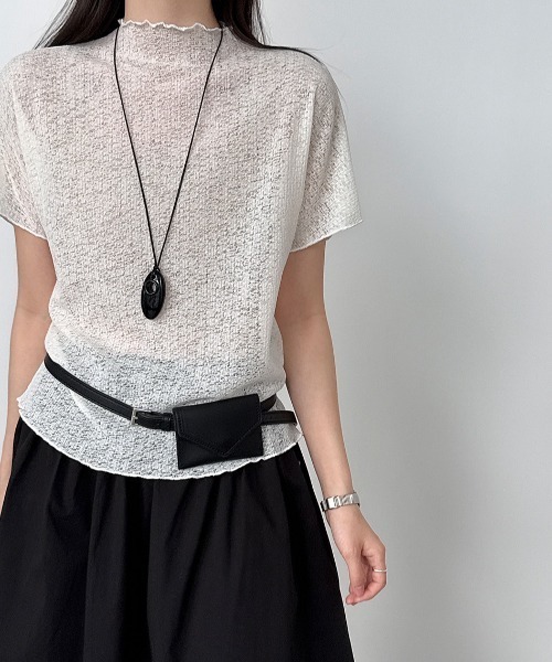 CHUN CHUN NOTES(チュンチュンノーツ)の「26SS/シアーモックネック半袖トップス(Tシャツ/カットソー・レディース・ブラック/アイボリー・F)」の9枚目の写真
