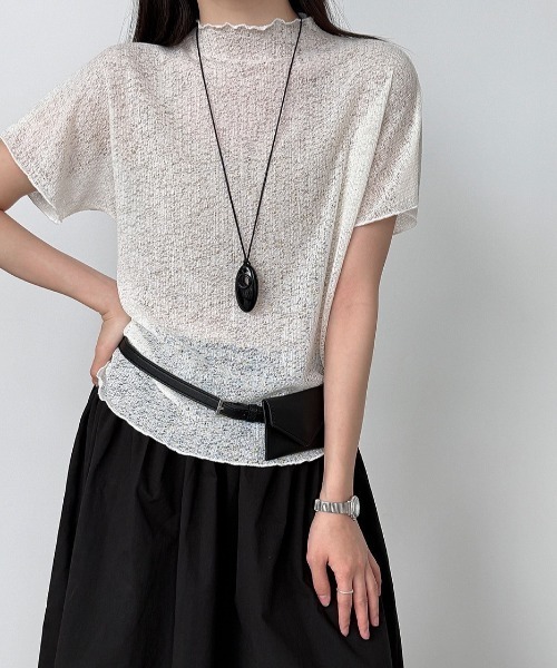 CHUN CHUN NOTES(チュンチュンノーツ)の「26SS/シアーモックネック半袖トップス(Tシャツ/カットソー・レディース・ブラック/アイボリー・F)」の10枚目の写真