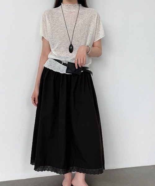 CHUN CHUN NOTES(チュンチュンノーツ)の「26SS/シアーモックネック半袖トップス(Tシャツ/カットソー・レディース・ブラック/アイボリー・F)」の11枚目の写真