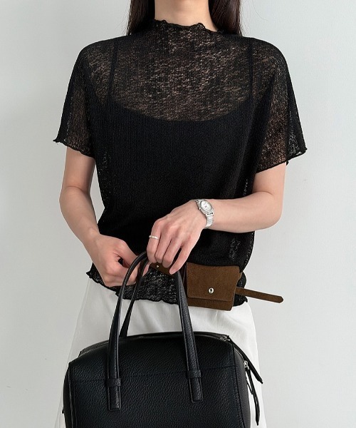 CHUN CHUN NOTES(チュンチュンノーツ)の「26SS/シアーモックネック半袖トップス(Tシャツ/カットソー・レディース・ブラック/アイボリー・F)」の12枚目の写真