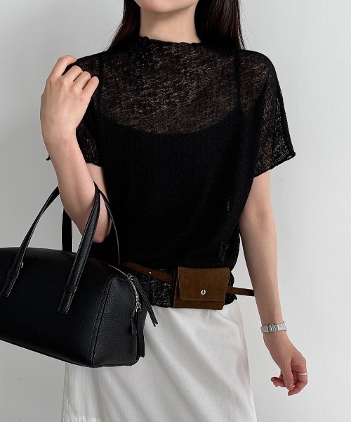 CHUN CHUN NOTES(チュンチュンノーツ)の「26SS/シアーモックネック半袖トップス(Tシャツ/カットソー・レディース・ブラック/アイボリー・F)」の14枚目の写真