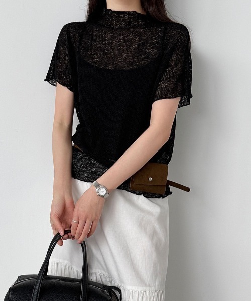 CHUN CHUN NOTES(チュンチュンノーツ)の「26SS/シアーモックネック半袖トップス(Tシャツ/カットソー・レディース・ブラック/アイボリー・F)」の16枚目の写真