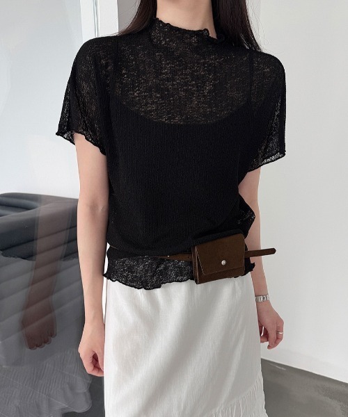 CHUN CHUN NOTES(チュンチュンノーツ)の「26SS/シアーモックネック半袖トップス(Tシャツ/カットソー・レディース・ブラック/アイボリー・F)」の17枚目の写真