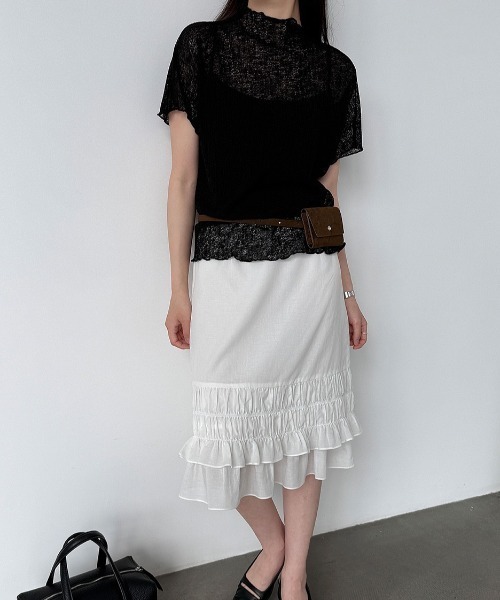 CHUN CHUN NOTES(チュンチュンノーツ)の「26SS/シアーモックネック半袖トップス(Tシャツ/カットソー・レディース・ブラック/アイボリー・F)」の19枚目の写真
