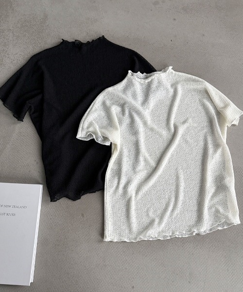 CHUN CHUN NOTES(チュンチュンノーツ)の「26SS/シアーモックネック半袖トップス(Tシャツ/カットソー・レディース・ブラック/アイボリー・F)」の20枚目の写真