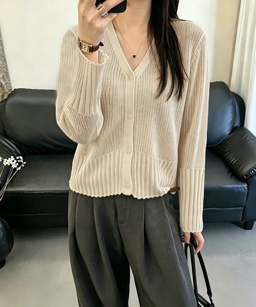 Miniministore(ミニミニストア)の「シアーカーディガン透かし編みニットトップ(カーディガン/ボレロ・レディース・ブラック/ライトブルー/グレー/オフホワイト/ベージュ/ロイヤルブルー/イエロー/ピンク・FREE)」の4枚目の写真
