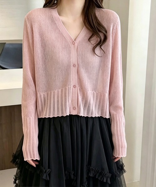 Miniministore(ミニミニストア)の「シアーカーディガン透かし編みニットトップ(カーディガン/ボレロ・レディース・ブラック/ライトブルー/グレー/オフホワイト/ベージュ/ロイヤルブルー/イエロー/ピンク・FREE)」の8枚目の写真