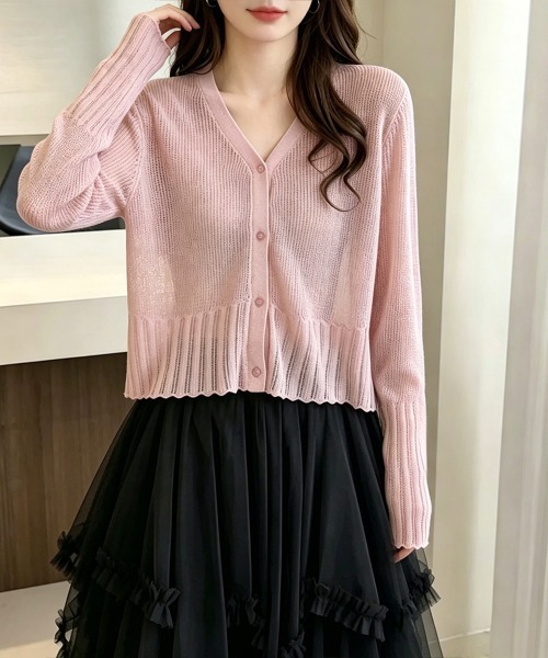 Miniministore(ミニミニストア)の「シアーカーディガン透かし編みニットトップ(カーディガン/ボレロ・レディース・ブラック/ライトブルー/グレー/オフホワイト/ベージュ/ロイヤルブルー/イエロー/ピンク・FREE)」の18枚目の写真