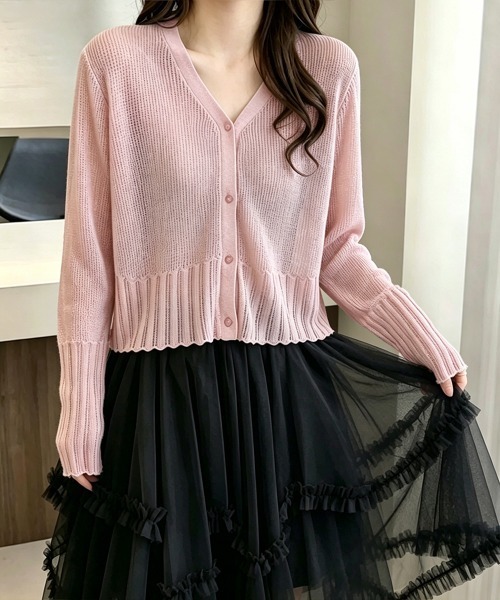 Miniministore(ミニミニストア)の「シアーカーディガン透かし編みニットトップ(カーディガン/ボレロ・レディース・ブラック/ライトブルー/グレー/オフホワイト/ベージュ/ロイヤルブルー/イエロー/ピンク・FREE)」の19枚目の写真