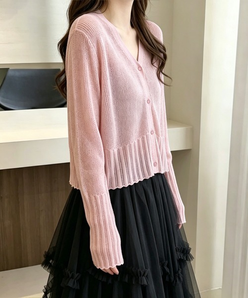 Miniministore(ミニミニストア)の「シアーカーディガン透かし編みニットトップ(カーディガン/ボレロ・レディース・ブラック/ライトブルー/グレー/オフホワイト/ベージュ/ロイヤルブルー/イエロー/ピンク・FREE)」の20枚目の写真