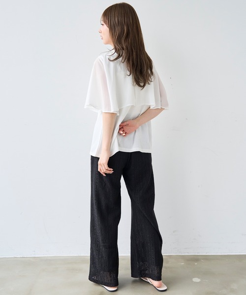 mil(ミル)の「ケープ風 フレアスリーブトップス【587209】(Tシャツ/カットソー・レディース・ブラック/オフホワイト/チャコールグレー・XS/S)」の6枚目の写真