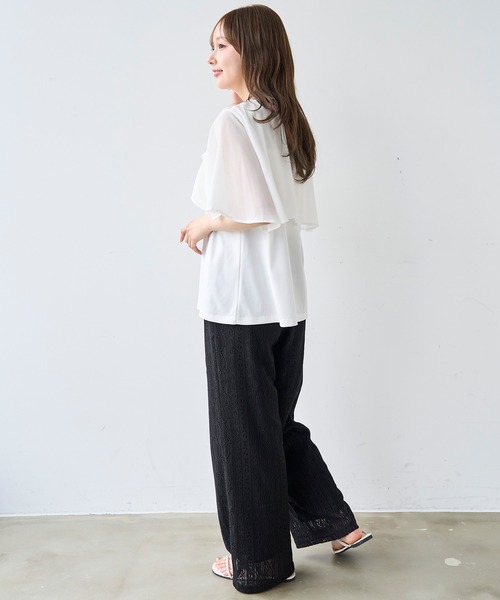 mil(ミル)の「ケープ風 フレアスリーブトップス【587209】(Tシャツ/カットソー・レディース・ブラック/オフホワイト/チャコールグレー・XS/S)」の5枚目の写真