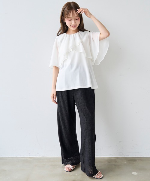 mil(ミル)の「ケープ風 フレアスリーブトップス【587209】(Tシャツ/カットソー・レディース・ブラック/オフホワイト/チャコールグレー・XS/S)」の9枚目の写真