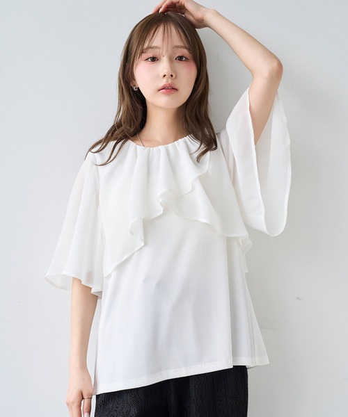mil(ミル)の「ケープ風 フレアスリーブトップス【587209】(Tシャツ/カットソー・レディース・ブラック/オフホワイト/チャコールグレー・XS/S)」の10枚目の写真
