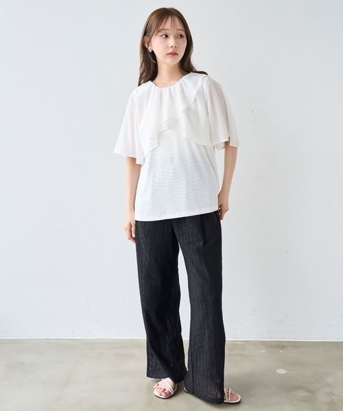 mil(ミル)の「ケープ風 フレアスリーブトップス【587209】(Tシャツ/カットソー・レディース・ブラック/オフホワイト/チャコールグレー・XS/S)」の4枚目の写真