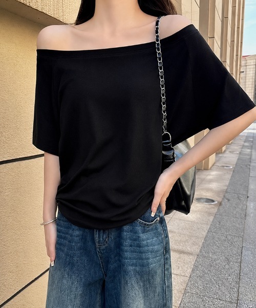 mielu(ミエル)の「ワンショルダールーズTシャツ(Tシャツ/カットソー・レディース・ネイビー/グレー/ブラック/ホワイト・LARGE/MEDIUM)」の11枚目の写真