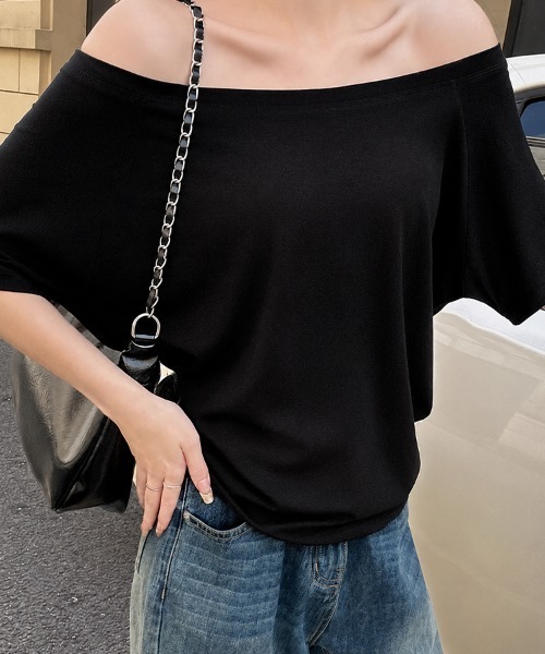 mielu(ミエル)の「ワンショルダールーズTシャツ(Tシャツ/カットソー・レディース・ネイビー/グレー/ブラック/ホワイト・LARGE/MEDIUM)」の14枚目の写真