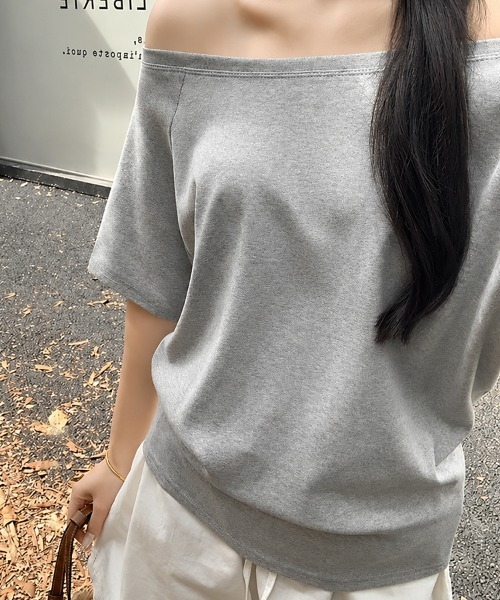mielu(ミエル)の「ワンショルダールーズTシャツ(Tシャツ/カットソー・レディース・ネイビー/グレー/ブラック/ホワイト・LARGE/MEDIUM)」の16枚目の写真