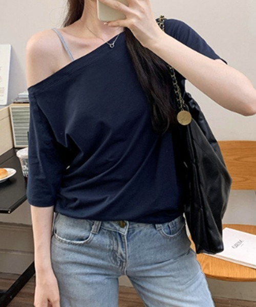 mielu(ミエル)の「ワンショルダールーズTシャツ(Tシャツ/カットソー・レディース・ネイビー/グレー/ブラック/ホワイト・LARGE/MEDIUM)」の19枚目の写真